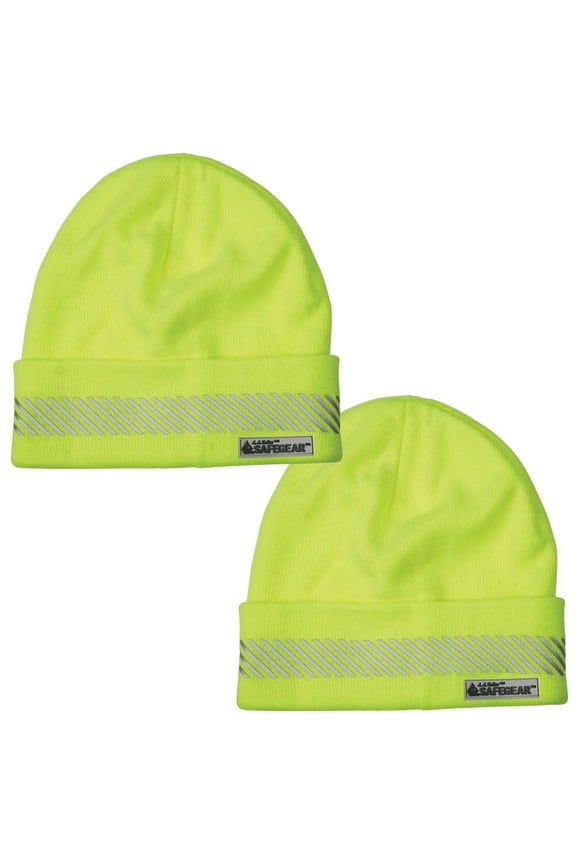 SAFEGEAR Knit Winter Hat 2-pk. - Lime Green/Yellow, Acrylic, High Visibility Soft Knit Hats for Men & Women in Cold Weather