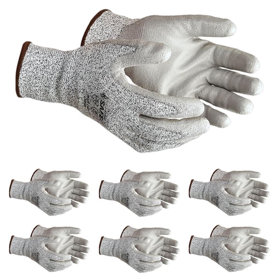 SAFEGEAR Polyurethane Dip Gloves, 6 Pairs, Medium, A3 Cut Resistant