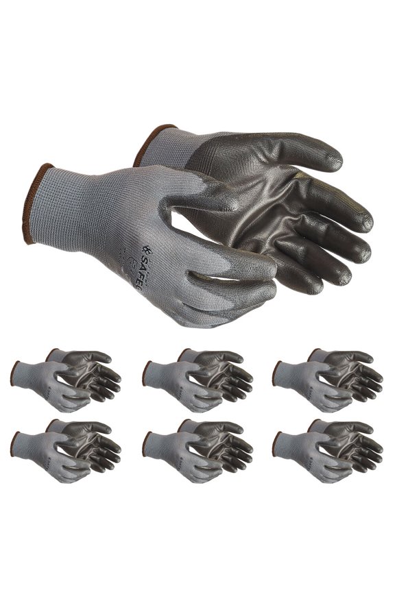 SAFEGEAR Smooth PU Dip Gloves, Large, 6 Pairs, Durable Grip, Breathable