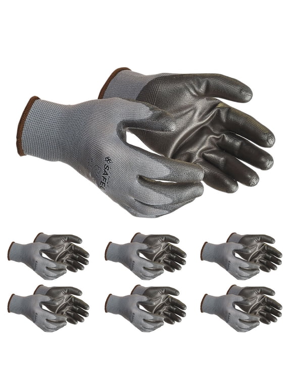 SAFEGEAR Smooth PU Dip Gloves, Medium, 6 Pairs, Durable Grip, Breathable