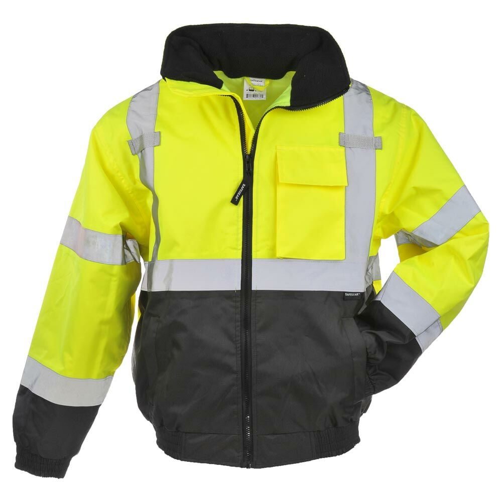 SAFEGEAR Type R Class 3 Bomber Jacket with Pockets 3XL Polyester Lime Green Yellow Black High Visibility Jackets for Men or Women ANSI ISEA Compliant J. J. Keller Associates Walmart