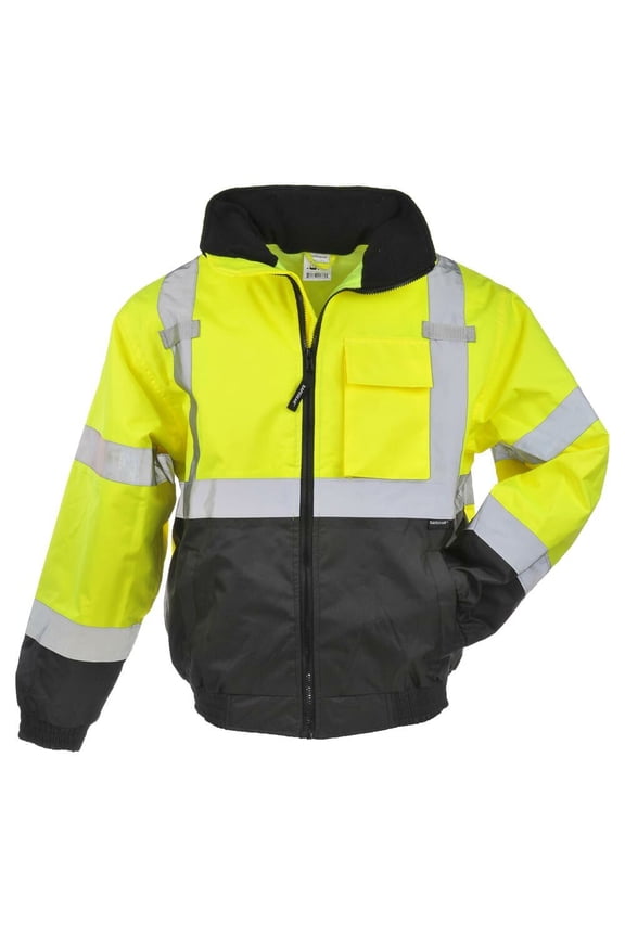 SAFEGEAR Type R Class 3 Bomber Jacket with Pockets - 3XL - Polyester, Lime Green/Yellow & Black, High Visibility Jackets for Men or Women - ANSI/ISEA Compliant - J. J. Keller & Associates