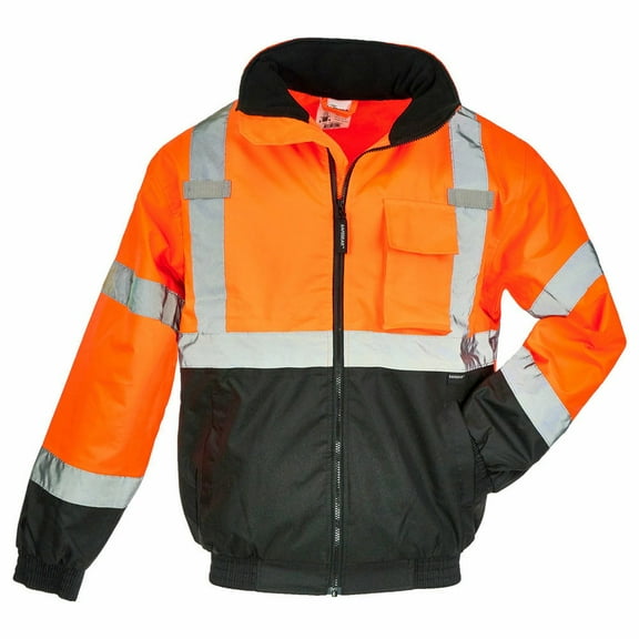 SAFEGEAR Type R Class 3 Bomber Jacket with Pockets - 3XL - Polyester, Orange & Black, High Visibility Jackets for Men or Women - ANSI/ISEA Compliant - J. J. Keller & Associates