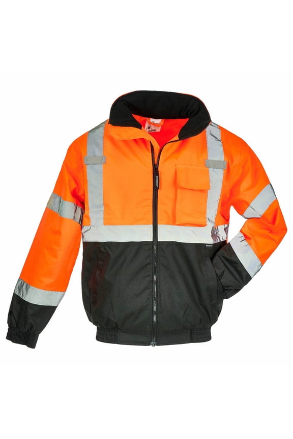SAFEGEAR Type R Class 3 Bomber Jacket with Pockets - Medium - Polyester, Orange & Black, High Visibility Jackets for Men & Women - ANSI/ISEA Compliant - J. J. Keller & Associates
