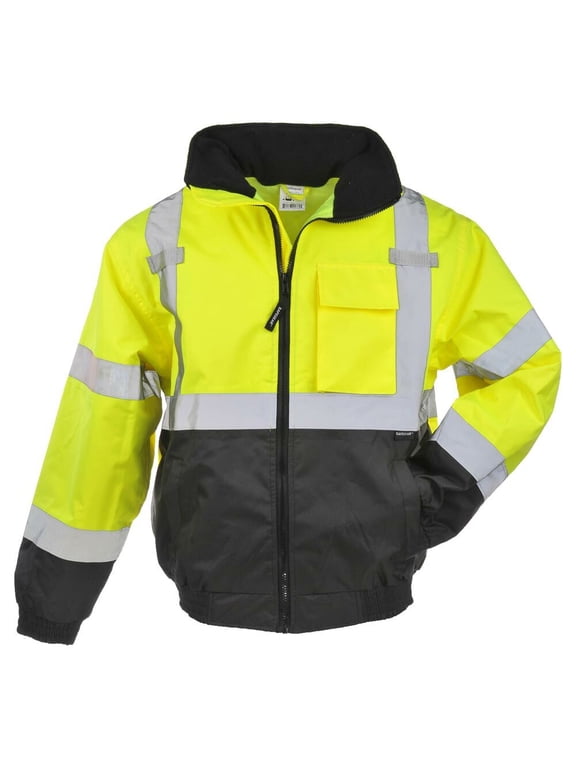 SAFEGEAR Type R Class 3 Bomber Jacket with Pockets - XL - Polyester, Lime Green/Yellow & Black, High Visibility Jackets for Men or Women - ANSI/ISEA Compliant - J. J. Keller & Associates
