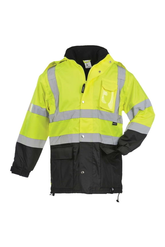 SAFEGEAR Type R Class 3 Parka Jacket with Hood & Pockets - 3XL - Polyester Fleece, Lime Green/Yellow & Black, High Visibility Jackets for Men or Women - ANSI/ISEA Compliant - J. J. Keller & Associates