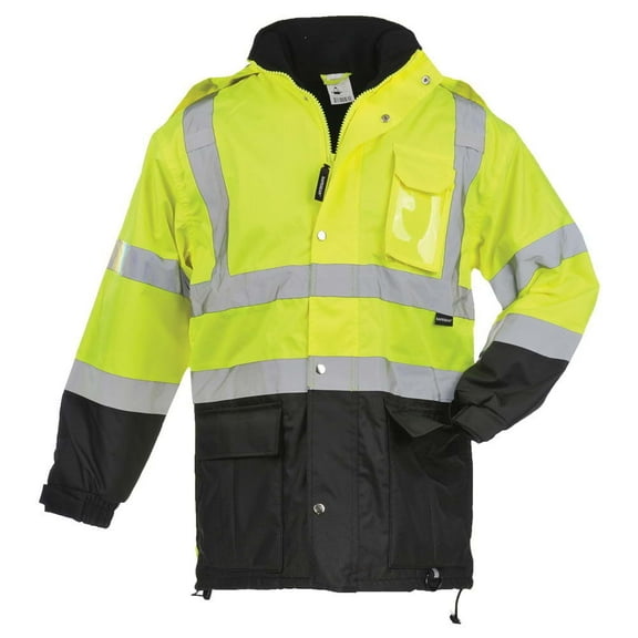 SAFEGEAR Type R Class 3 Parka Jacket with Hood & Pockets - XL - Polyester Fleece, Lime Green/Yellow & Black, High Visibility Jackets for Men or Women - ANSI/ISEA Compliant