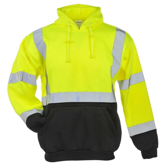 SAFEGEAR Type R Class 3 Pullover Sweatshirt with Hood & Pockets - 4XL - Polyester Fleece, Lime Green/Yellow, High Visibility Shirts - ANSI/ISEA Compliant