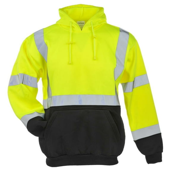 SAFEGEAR Type R Class 3 Pullover Sweatshirt with Hood & Pockets - Large - Polyester Fleece, Lime Green/Yellow, High Visibility Shirts - ANSI/ISEA Compliant