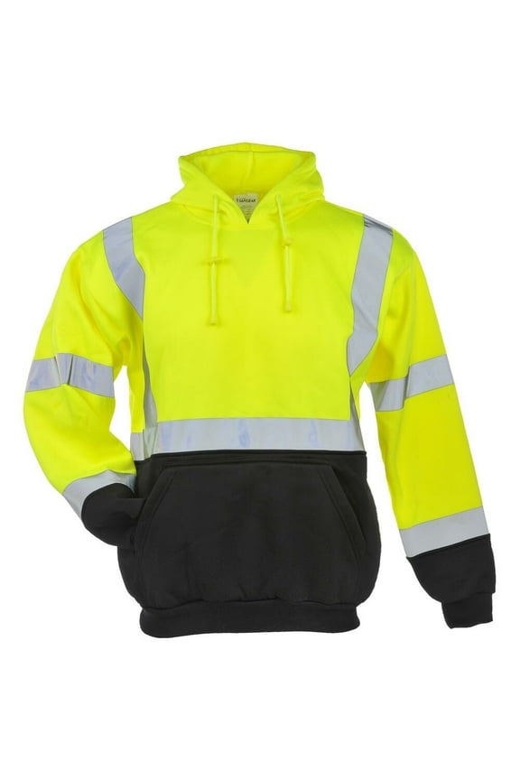 SAFEGEAR Type R Class 3 Pullover Sweatshirt with Hood & Pockets - XL - Polyester Fleece, Lime Green/Yellow, High Visibility Shirts - ANSI/ISEA Compliant