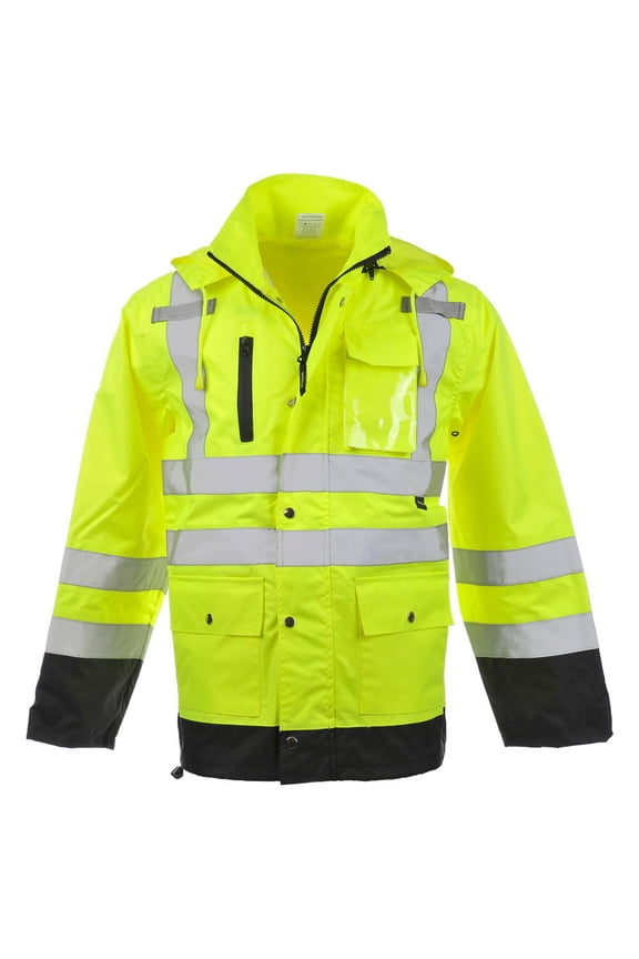 SAFEGEAR Type R Class 3 Rain Jacket - 2XL- Lime Green/Yellow & Black, High Visibility - ANSI/ISEA 107-2020 Compliant - J. J. Keller