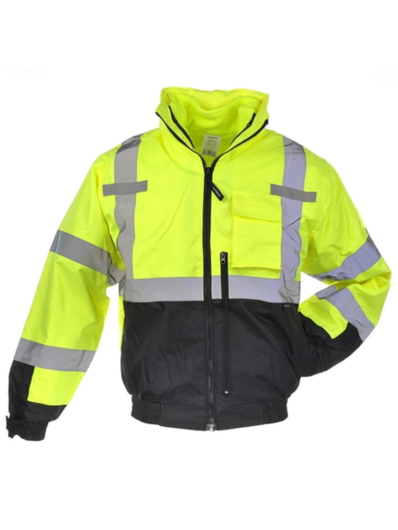 SAFEGEAR Type R Class 3 Rip-Stop 3-in-1 Removeable Fleece-Lined Bomber Jacket - 5XL - Lime Green/Yellow & Black, High Visibility Jackets for Men or Women - ANSI/ISEA Compliant - J. J. Keller