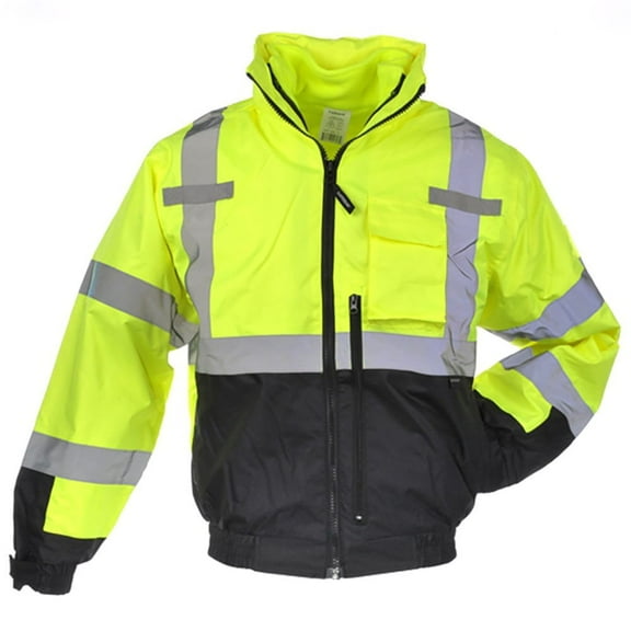 SAFEGEAR Type R Class 3 Rip-Stop 3-in-1 Removeable Fleece-Lined Bomber Jacket - Large - Lime Green/Yellow & Black, High Visibility Jackets for Men or Women - ANSI/ISEA Compliant - J. J. Keller