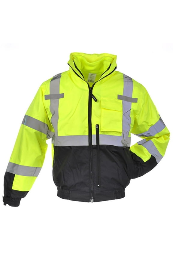 SAFEGEAR Type R Class 3 Rip-Stop 3-in-1 Removeable Fleece-Lined Bomber Jacket - Large - Lime Green/Yellow & Black, High Visibility Jackets for Men or Women - ANSI/ISEA Compliant - J. J. Keller