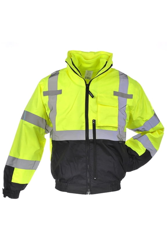 SAFEGEAR Type R Class 3 Rip-Stop 3-in-1 Removeable Fleece-Lined Bomber Jacket - XL - Lime Green/Yellow & Black, High Visibility Jackets for Men or Women - ANSI/ISEA Compliant - J. J. Keller