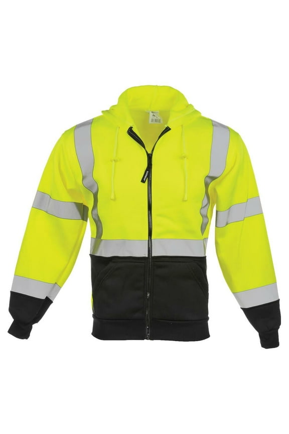 SAFEGEAR Type R Class 3 Zipper Sweatshirt with Hood & Pockets - 4XL - Polyester Fleece, Lime Green/Yellow, High Visibility Shirts - ANSI/ISEA Compliant