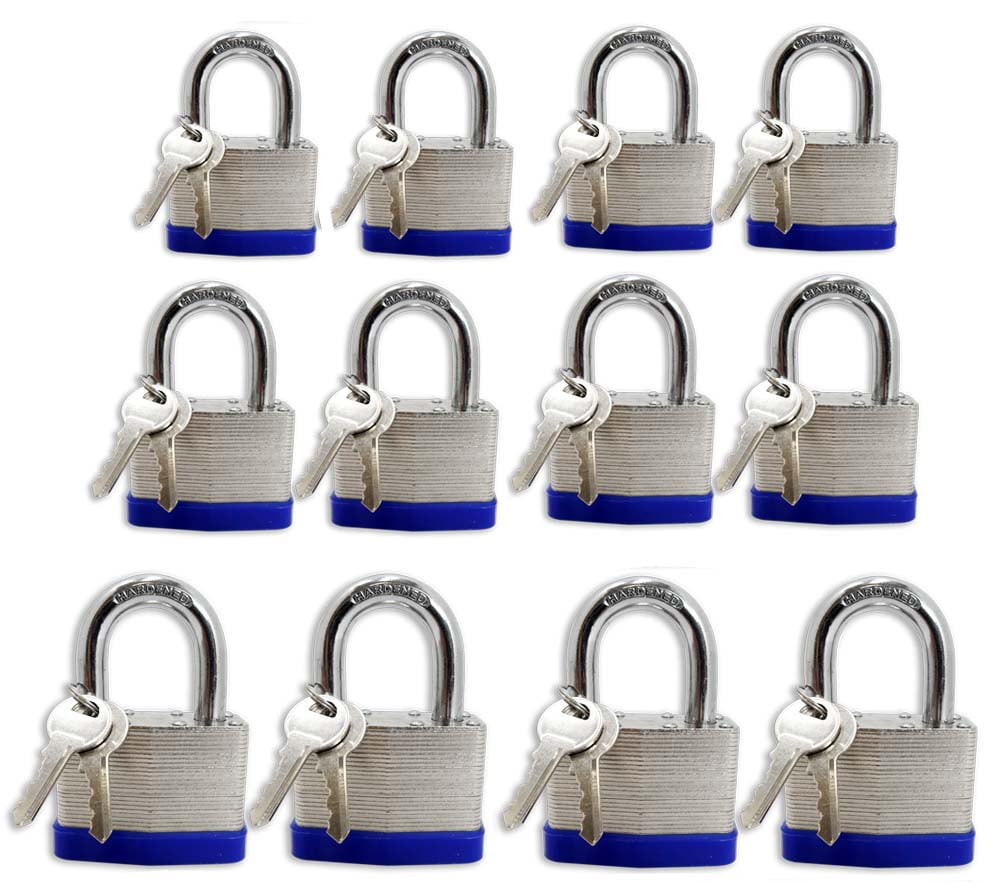 SAFEGUARD 12 Piece Set of Laminated Padlocks Three Sizes 1 1/4