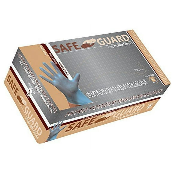 SAFEGUARD Nitrile Exam Gloves, Powder free, Medical Grade Gloves, Latex Free, 100 Pc. Dispenser Pack, Large Size in Blue