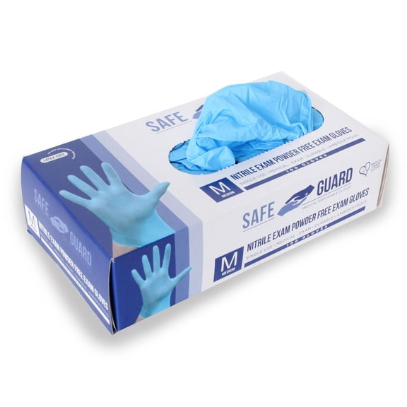 SAFEGUARD Nitrile Exam Gloves, Powder free, Medical Grade Gloves, Latex Free, 100 Pc. Dispenser Pack, X-Large Size in Blue