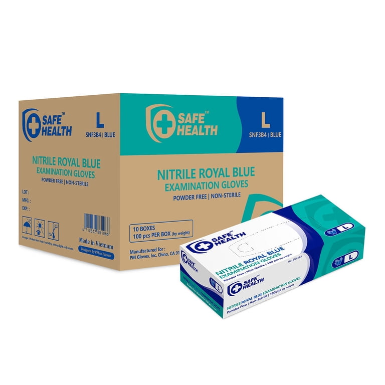 Nitrile Exam Gloves - Powder-Free, Latex-Free, 3 Mil Blue Disposable Gloves (Case Of 1000)