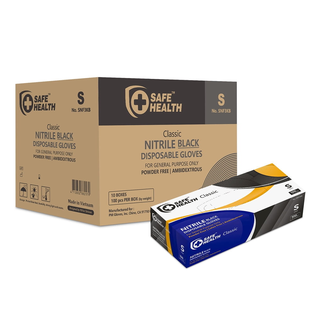 SAFEHEALTH Nitrile Black Disposable Gloves, Free of Latex-Powder, Finger Textured, 3.5 Mil, Food Safe-Tattoo-Salon-Mechanic-Auto-Daily Use, Case of 1000, Size S