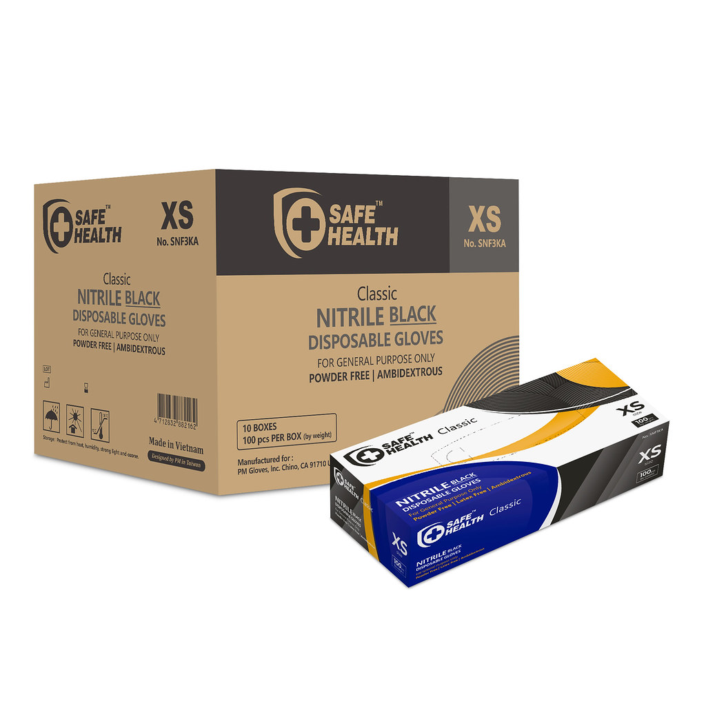 SAFEHEALTH Nitrile Black Disposable Gloves, Free of Latex-Powder, Finger Textured, 3.5 Mil, Food Safe-Tattoo-Salon-Mechanic-Auto-Daily Use, Case of 1000, Size XS