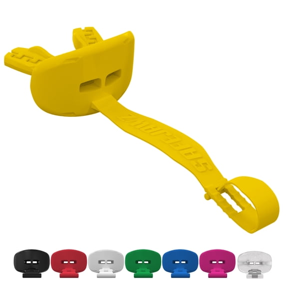SAFEJAWZ Football Mouth Guard, Sports Lip Guard with Connected Strap, Adult and Youth Mouthpiece, One Size Yellow