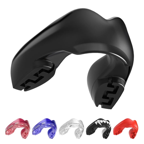 SAFEJAWZ Sports Mouth guard for Braces, One Size Re-Mouldable Mouthguard with Case (Black)