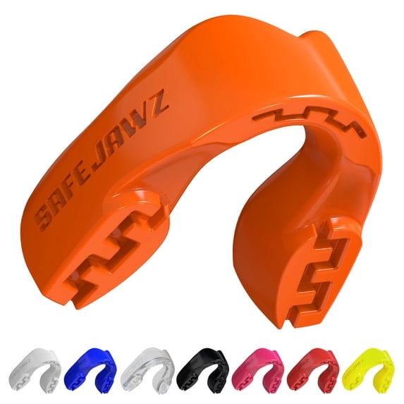 SAFEJAWZ Sports Mouth Guard Slim Fit, Adults and Junior Mouthguard with Case (Orange, Youth (Up to 11 Years)