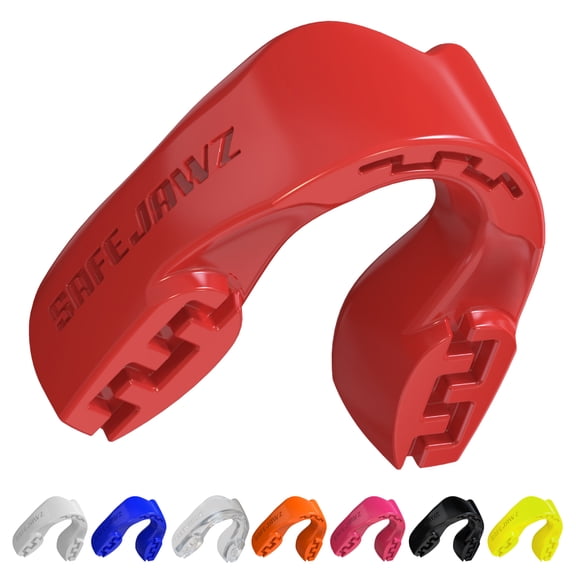 SAFEJAWZ Sports Mouth Guard Slim Fit, Adults and Junior Mouthguard with Case (Red, Adult ( 12 Years))