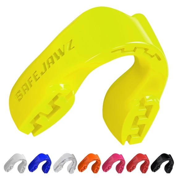 SAFEJAWZ Sports Mouth Guard Slim Fit, Adults and Junior Mouthguard with Case (Yellow, Adult ( 12 Years))