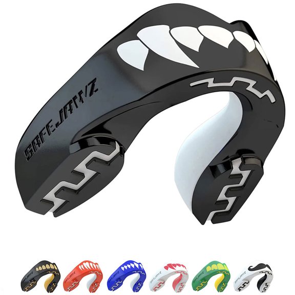 SAFEJAWZ Sports Mouthguard Slim Fit, Adult and Junior Mouth Guard with Case for Boxing, Basketball, Lacrosse, Football, MMA, Hockey and All Contact Sports (Fangz, Youth (Up to 11 Years))