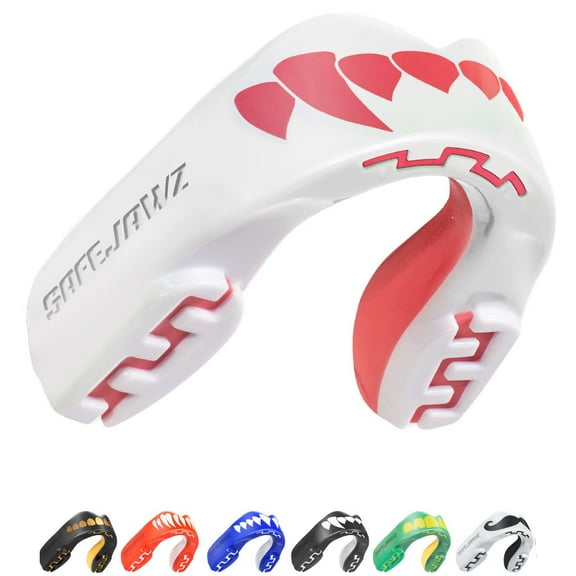 SAFEJAWZ Sports Mouthguard Slim Fit, Adult and Junior Mouth Guard with Case for Boxing, Basketball, Lacrosse, Football, MMA, Hockey and All Contact Sports (Juniors <11 Years, Pink Fangz)