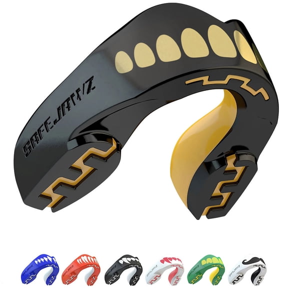 SAFEJAWZ Sports Mouthguard Slim Fit, Adults and Junior Mouth Guard with Case for Boxing, Basketball, Lacrosse, Football, MMA, Martial Arts, Hockey and All Contact Sports (Goldie, Adult (12+ Years))