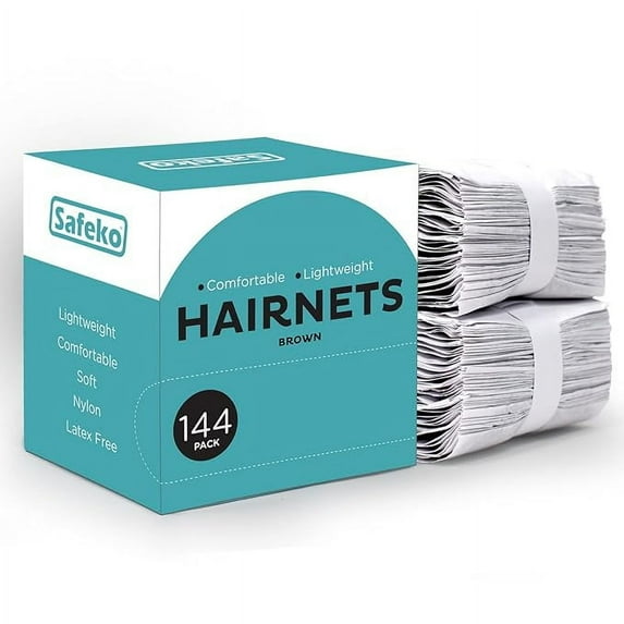 SAFEKO 144 Individually Wrapped Light Brown Lightweight Nylon Hairnets - Large