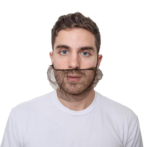 SAFEKO 18" Brown Disposable Breathable, Durable, Honeycomb Nylon Beard Nets 100 pack