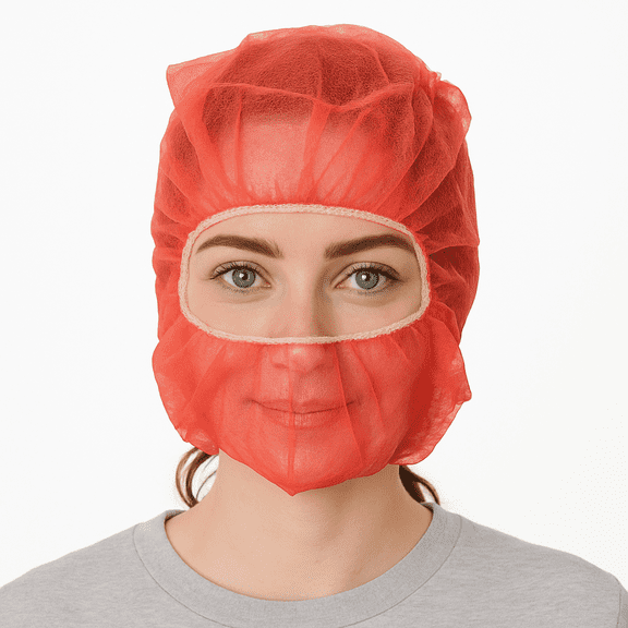 SAFEKO Polypropylene Hood, Disposable Catering Bonnets, Hairnet & Beard Cover Net for Work, Food Service (Red, 100)