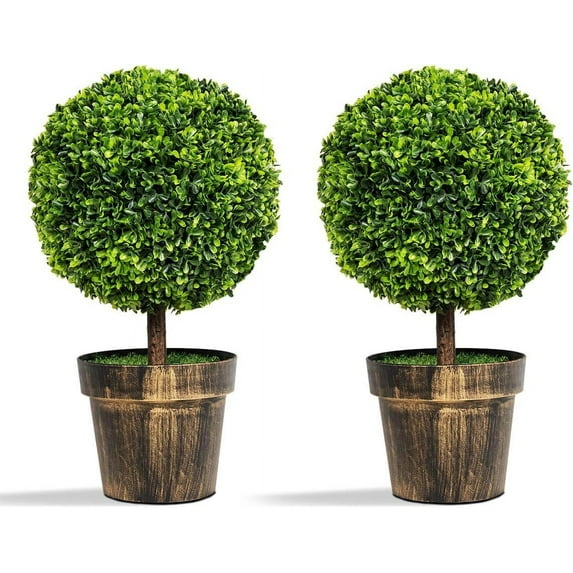 SAFEPLUS 22” Artificial Boxwood Topiary Ball Tree, 2 Pack Faux Potted Shrubs Bushes for Indoor Outdoor