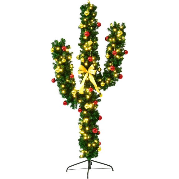 SAFEPLUS 7ft Cactus Christmas Tree Artificial Xmas Tree with 160 LED Lights and Bowknot