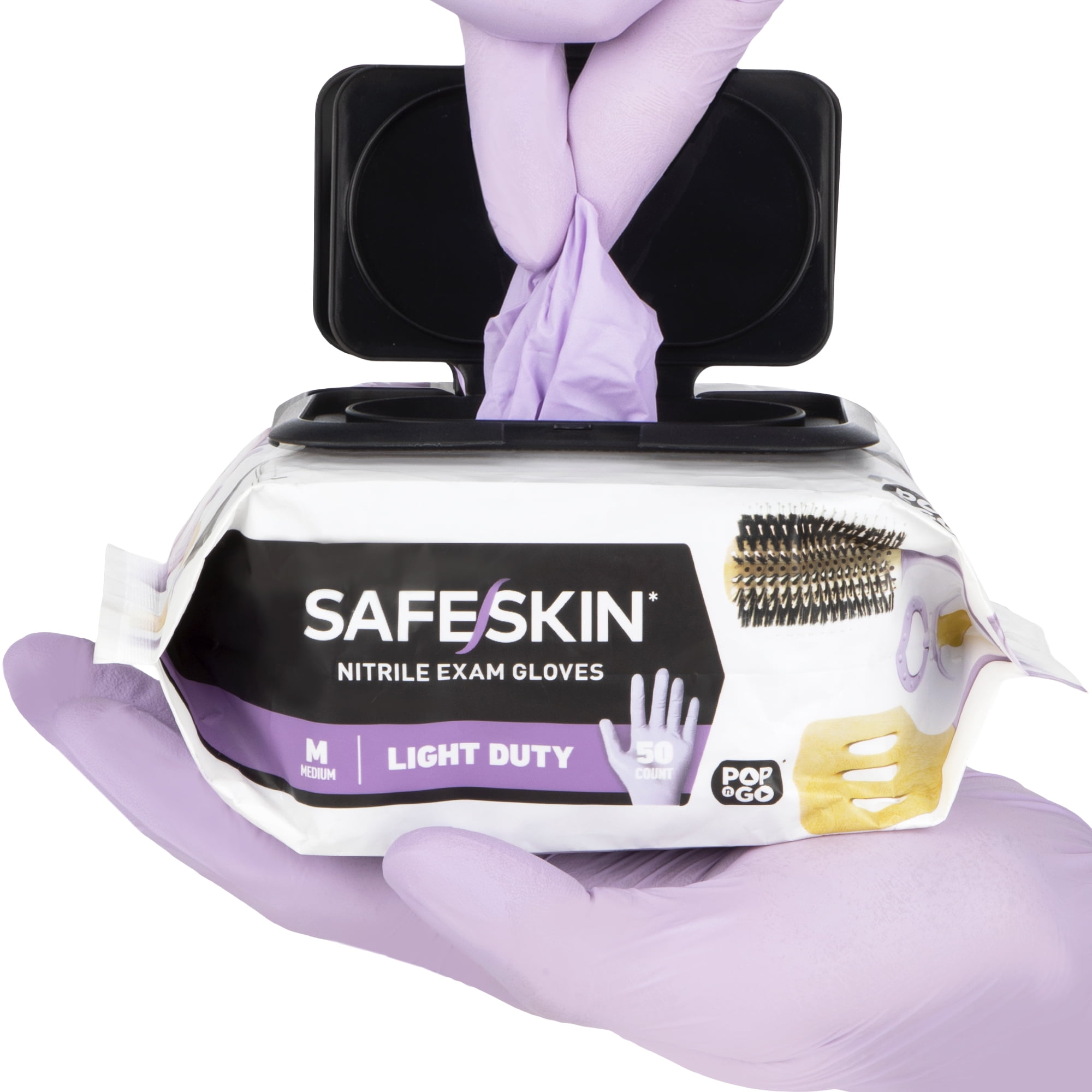 SAFESKIN Nitrile Disposable Gloves, 200 Count, Light Duty, Large Size, Powder Free - For Food Handling, First Aid, Hair Coloring, Baby and Pet Care - Premium Medical Exam Gloves