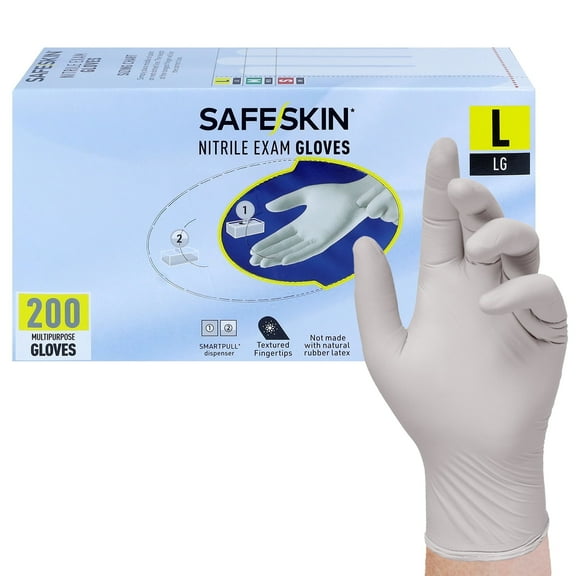SAFESKIN Nitrile Exam Gloves - Disposable Powder Free Nitrile Gloves for Medical, Dental, Chemotherapy, Cleaning, Cooking, Food Prep, Auto - 3.5 mil Box 200, Size Large