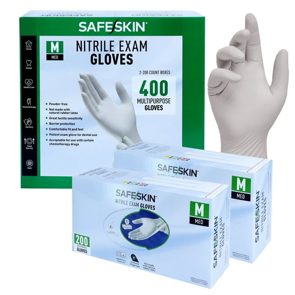 SAFESKIN Nitrile Exam Gloves - Disposable Powder Free Nitrile Gloves for Medical, Dental, Chemotherapy, Cleaning, Cooking, Food Prep, Auto - 3.5 mil Bundle 400, Size Medium
