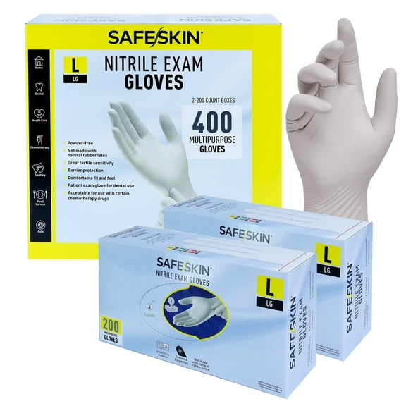SAFESKIN Nitrile Exam Gloves - Disposable Powder Free Nitrile Gloves for Medical, Dental, Chemotherapy, Cleaning, Cooking, Food Prep, Auto - 3.5 mil Bundle 400, Size Large