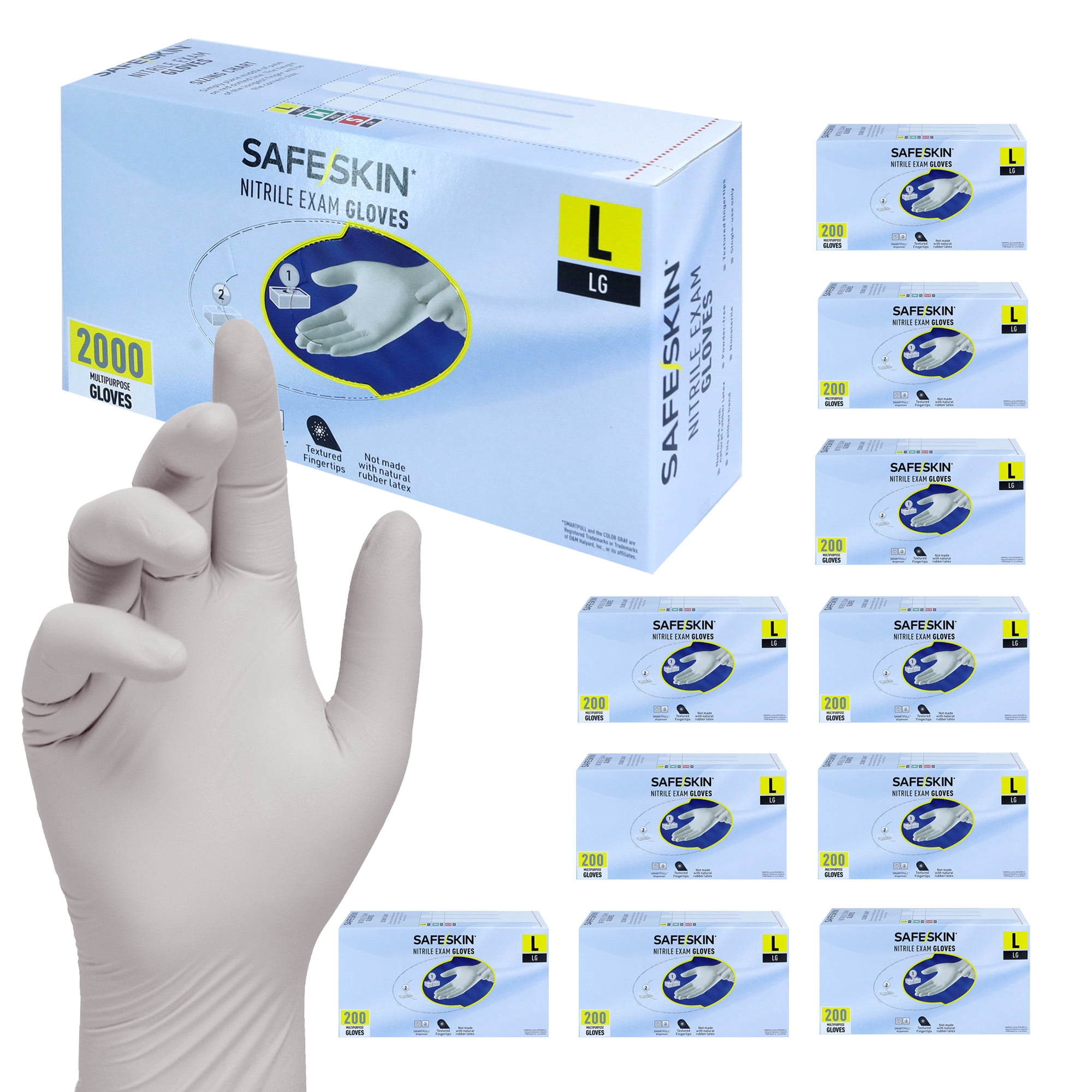 SAFESKIN Nitrile Exam Gloves - Disposable Powder Free Nitrile Gloves for Medical, Dental, Cleaning, Cooking, Food Prep - 3.5 mil, Case of 2000, Size Large