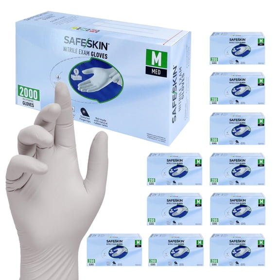 SAFESKIN Nitrile Exam Gloves - Disposable Powder Free Nitrile Gloves for Medical, Dental, Cleaning, Cooking, Food Prep - 3.5 mil, Case of 2000, Size Medium
