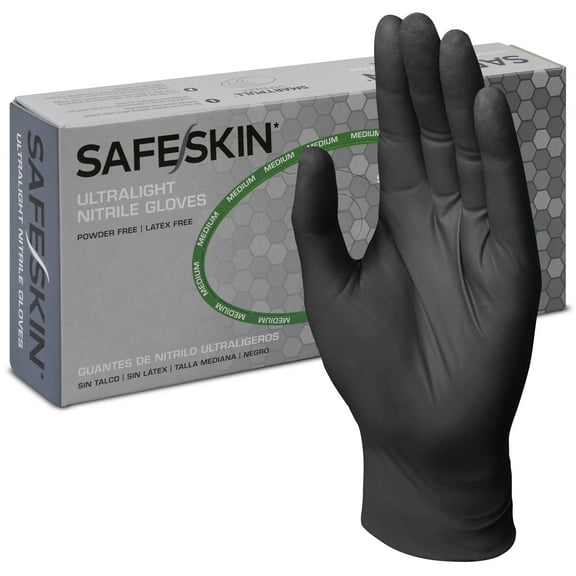 SAFESKIN Ultralight Disposable Nitrile Gloves - 2.0 Mil, Black, Large, 100 Count - Powder Free, Latex Free, All Purpose, Food Prep, Cooking, General Household Use