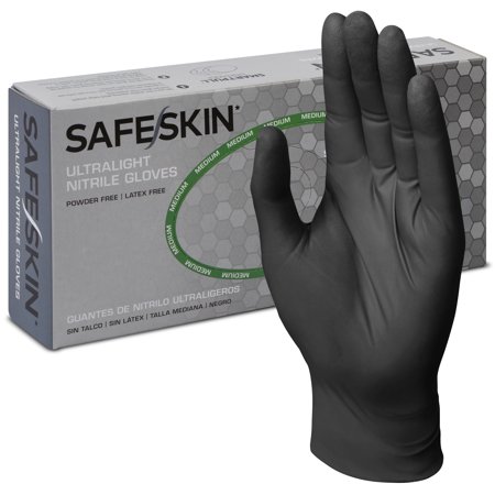 SAFESKIN Ultralight Disposable Nitrile Gloves - 2.0 Mil, Black, Smal, 100 Count - Powder Free, Latex Free, All Purpose, Food Prep, Cooking, General Household Use