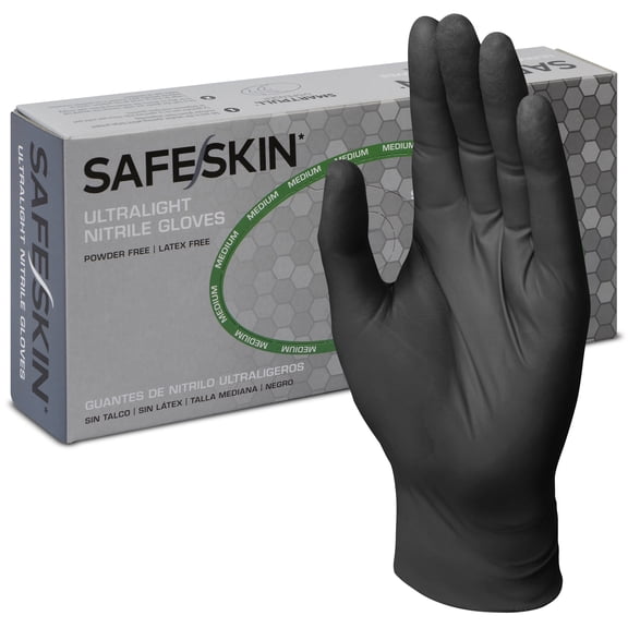 SAFESKIN Ultralight Disposable Nitrile Gloves - 2.0 Mil, Black, X-Large, 100 Count - Powder Free, Latex Free, All Purpose, Food Prep, Cooking, General Household Use