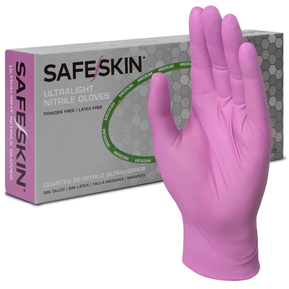 SAFESKIN Ultralight Disposable Nitrile Gloves - 2.0 Mil, Magenta, Large, 100 Count - Powder Free, Latex Free, All Purpose, Food Prep, Cooking, General Household Use