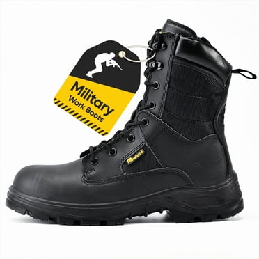 SAFETOE Heavy Duty Men's Cow Leather Boots 8" Steel Toe Work Safety Boots with Side Zipper Non-Slip Lightweight Comfortable